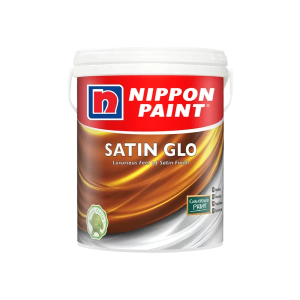 Nippon Paint Satin Glo paint can featuring a luxurious satin finish, ideal for enhancing interior spaces with a smooth and elegant appearance.