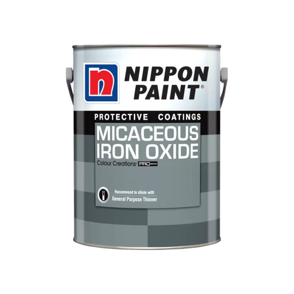 Nippon Paint Micaceous Iron Oxide protective coating in a paint can, designed for durability and corrosion resistance, suitable for industrial use. Recommended to dilute with General Purpose Thinner for optimal application.