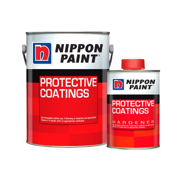 Nippon Paint protective coatings in large and small containers, including hardener, designed for durability and enhanced surface protection.