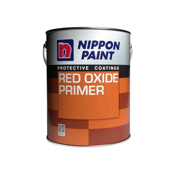 Nippon Paint Red Oxide Primer canister, showcasing protective coatings designed for enhanced adhesion and rust prevention in various surfaces.