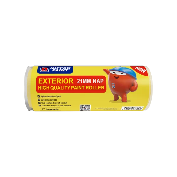 Nippon Paint exterior 21mm nap high-quality paint roller, designed for optimal paint absorption and larger area coverage, featuring a durable and solvent-resistant construction suitable for various paint types and surfaces.