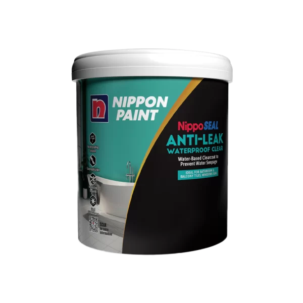 Nippon Paint NippoSEAL Anti-Leak Waterproof Clear, a water-based clear coat designed to prevent water seepage, ideal for bathroom and balcony tiles.