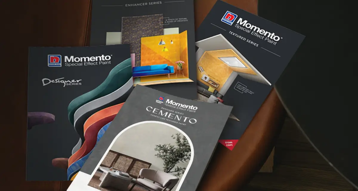 Nippon Paint Momento colour cards on chair