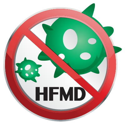 Nippon Paint anti-bacterial symbol featuring a red prohibition sign over green germs, emphasizing protection against HFMD (Hand, Foot, and Mouth Disease).