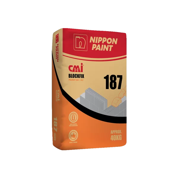 Nippon Paint CMI Blockfix 187 packaging, a versatile adhesive for AAC and ALC blocks, weighing approximately 40kg, designed for strong bonding in construction projects.