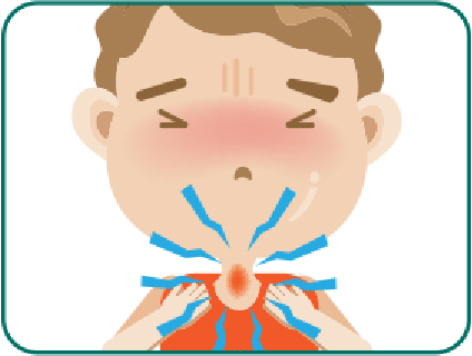 Illustration of a child experiencing a sore throat, with red cheeks and visible discomfort, emphasizing the need for effective solutions like Nippon Paint for a healthy indoor environment.