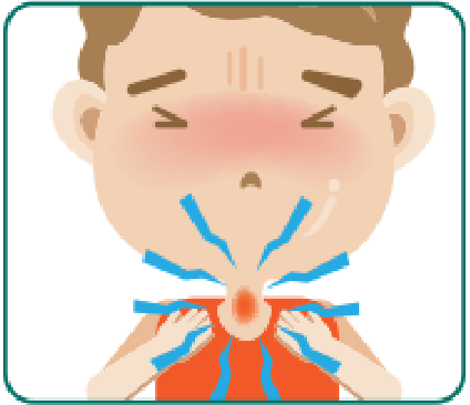 Illustration of a child experiencing chest discomfort, with visual indicators of pain. This image highlights the importance of safety and health, relevant for Nippon Paint's commitment to creating safe indoor environments.