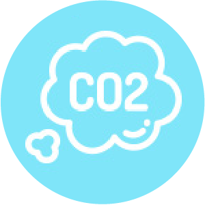 Icon representing CO2 emissions reduction, featuring a light blue thought bubble design. Nippon Paint promotes eco-friendly products to help minimize carbon footprints.