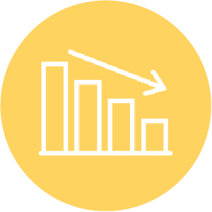 Bar chart with decreasing values and a downward arrow on a yellow background, representing a decline in performance or sales, relevant for marketing analysis and strategies. Nippon Paint products can enhance aesthetics and durability in commercial spaces.